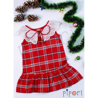 Đầm caro đỏ viền ren trắng siêu xinh
