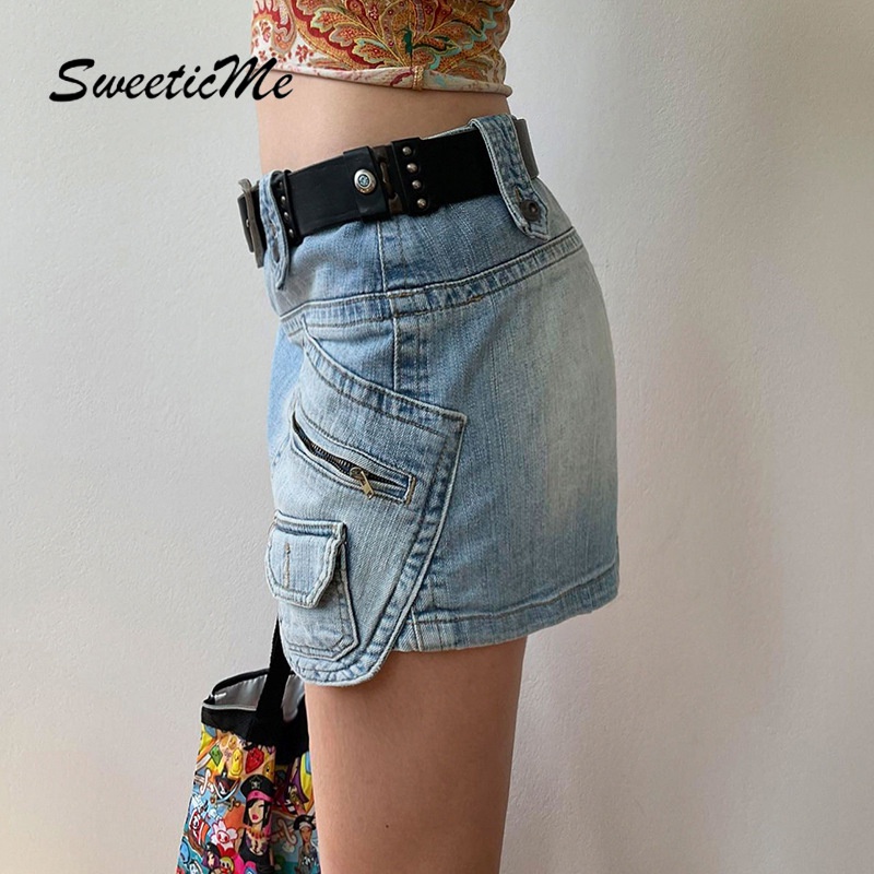 Sweeticme Váy Denim Khâu Không Đều 2022 Dành Cho Nữ