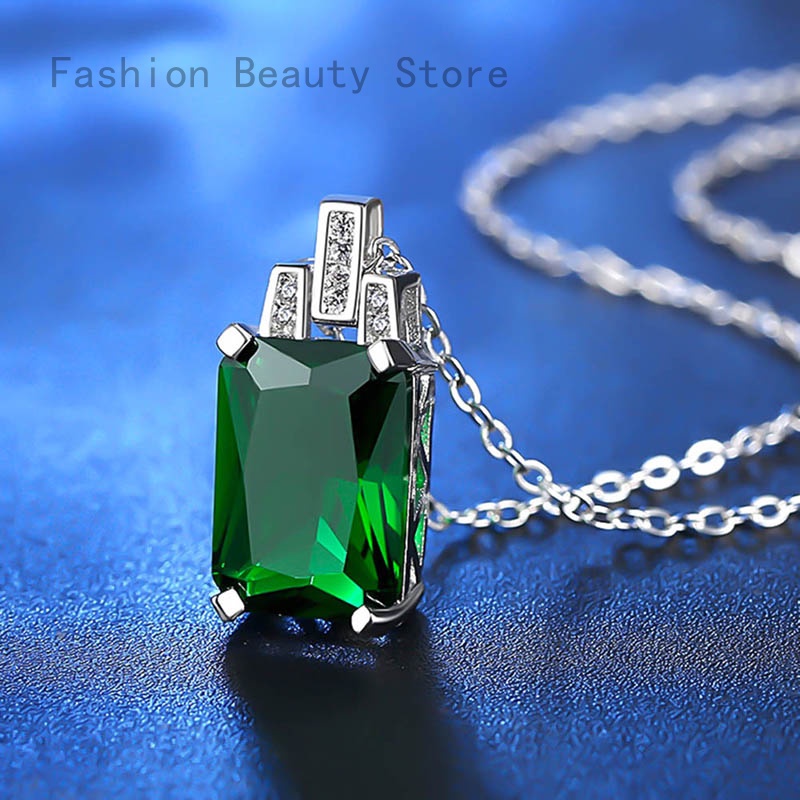 Vòng cổ Mạ Bạc 925 Mặt Đá Ngọc Lục Bảo