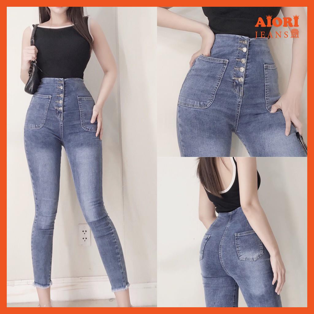 Quần Jean Nữ Aiori Lưng Cao Skinny Jeans 5 Nút Cạp Cao Quần Bò Nữ Dáng Ôm Dài Phong Cách Thời Trang_ĐK104