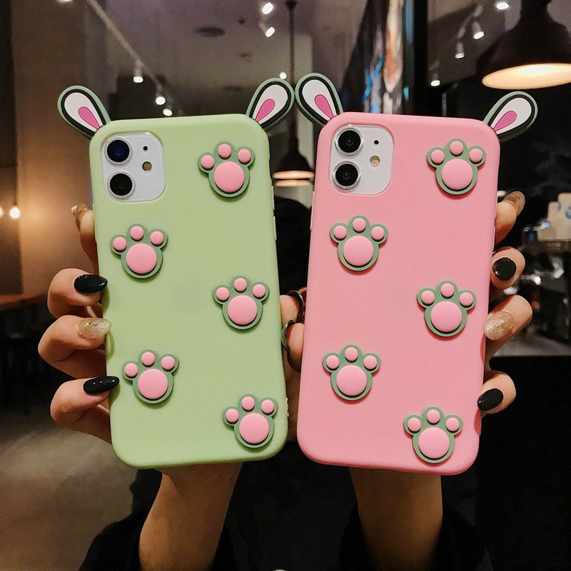 Ốp lưng OPPO A54 A53 A52 A93 A92 A83 A71 A52 A37 A37f A31 A15 A15S A12 A9 A7 A5 A5S A3S A1K 4G Realme 5 5i C15 C11 C2 C1 2020 2021 2022 Cute Rabbit Ears and Bear Soles Soft TPU Case