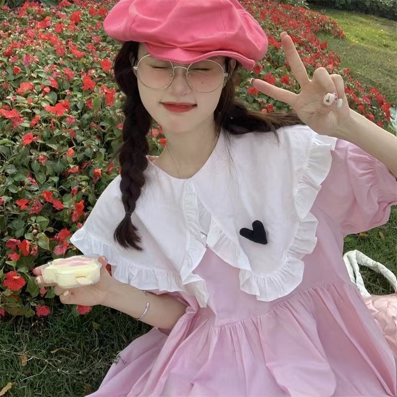 Đầm body Váy babydoll Búp Bê Nhật Bản Hàn Quốc Ngọt Ngào Ba Chiều Hình Hoa Trái Cây Ba Chiều Rộng Rãi Tình Yêu Đầu Tiên