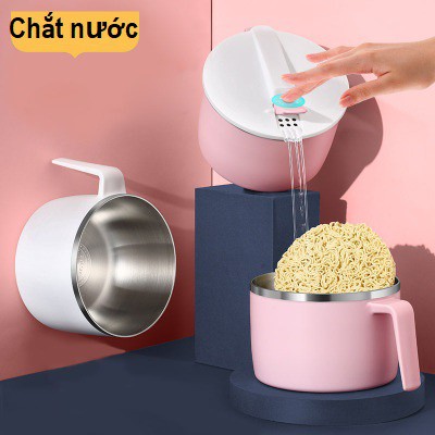 [TẶNG MUỖNG-ĐŨA] Ca/ Bát Ăn Mì Tôm Inox 304 Có Nắp Đậy, Tay Cầm Tiện Lợi Tại Nhà, Văn Phòng, Có Nắp Tựa Phone Xem Youtub