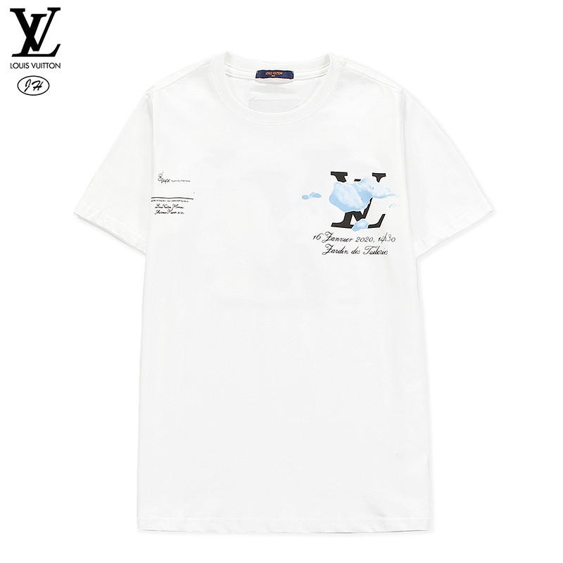 LV Men Women Cotton T-Shirts Blue sky and white clouds Short Sleeves Tops Casual T Shirt Couples Models