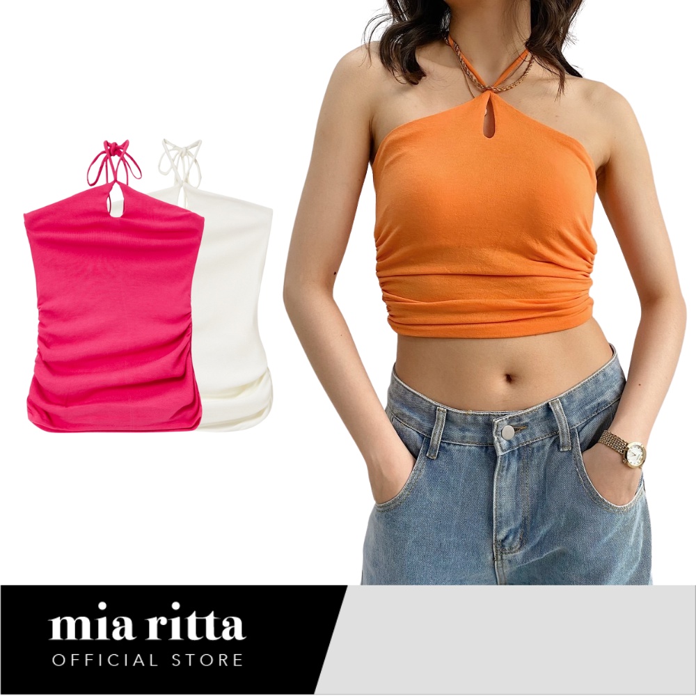 Áo croptop yếm dây mảnh nhún eo trơn Mia Ritta A2046 ảnh thật