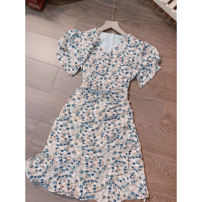 Đầm hoa nhí cổ tim chíp bên hông phối bèo đuôi cá xinh xắn, đầm đi chơi, đi tiệc | BigBuy360 - bigbuy360.vn