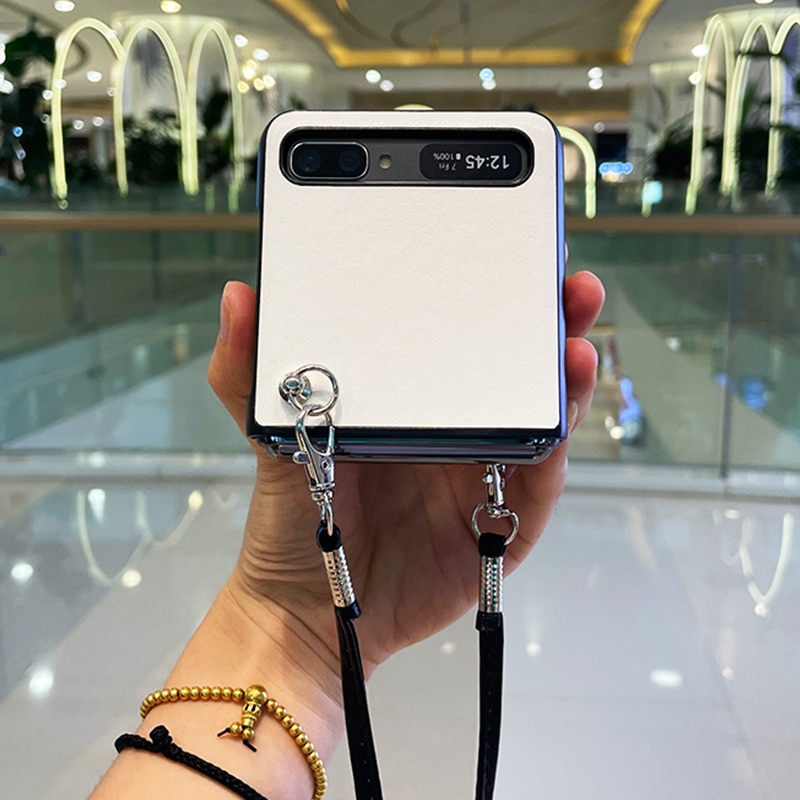 Bao Da pu Điện Thoại Nắp Lật Kèm Dây Đeo diy Cho samsung galaxy z flip 4g 4 3 flip4 flip3 5g f7070 f7000 f7110
