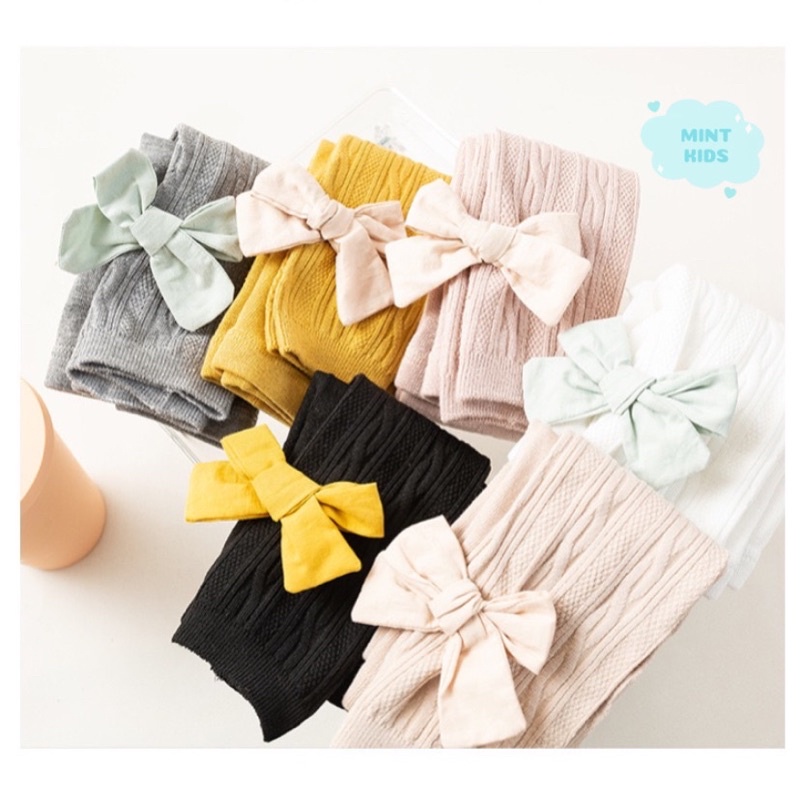 Quần Tất Cho Bé, Quần Legging Cho Bé Gái 0 Đến 8 Tuổi Mềm Mại, Ấm Áp Đính Nơ Duyên Dáng QT-03