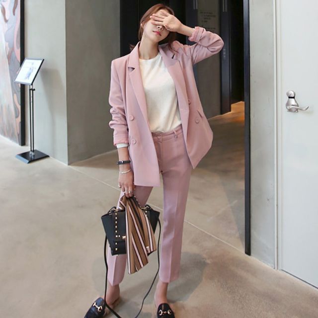 Ảnh thật 4 hình cuối-Set áo blazer kèm quần Âu style Hàn Quốc
