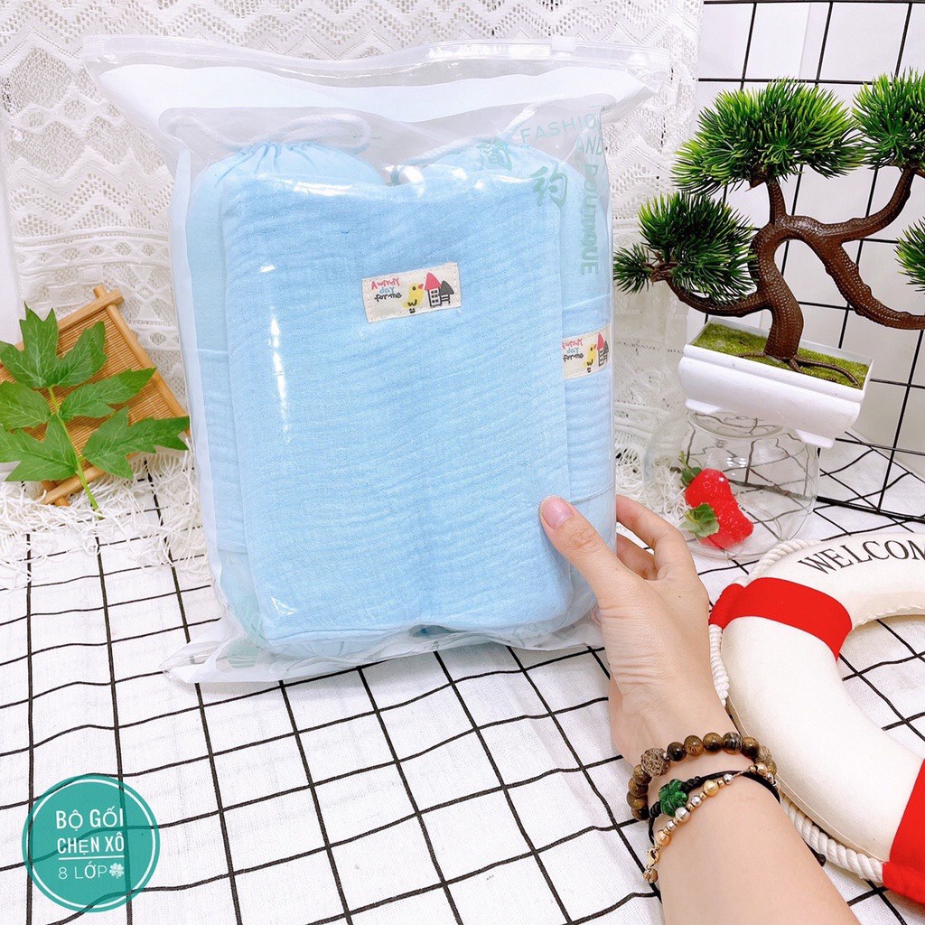 Bộ Chặn Bông Chống Giật Mình 8 Lớp Kèm Gối Họa Tiết Thêu