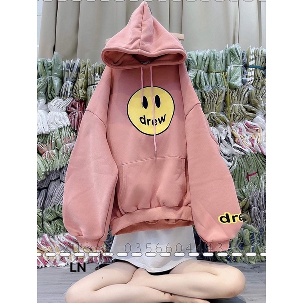 Áo hoodie mặt cười DREW tay ngực nỉ cotton LN12