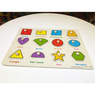 Bảng lắp ghép nhận hình toán học có núm đồ chơi gỗ Nam Việt