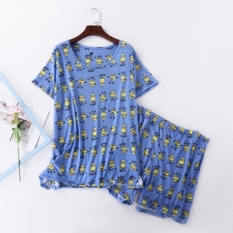 bộ short big size màu xanh mặc nhà ngủ hình minion size 70-85kg