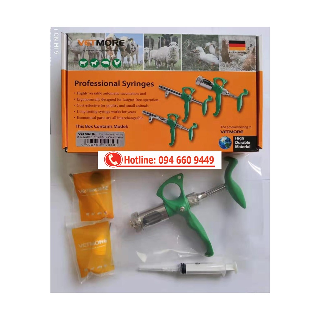 Xilanh tự động chủng đậu gà 2 kim, Bơm tiêm chủng đậu cho gà 2kim