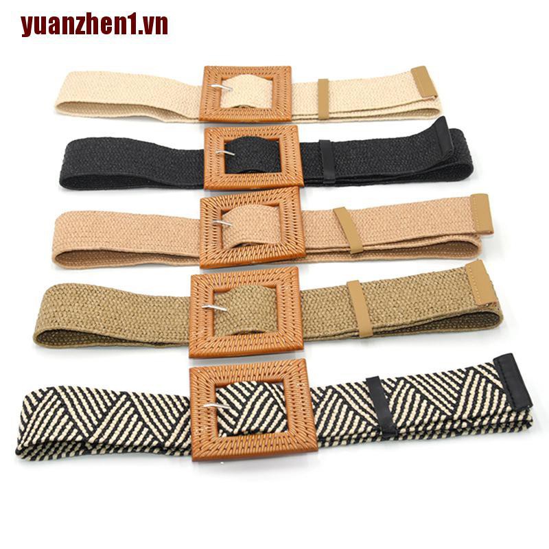 Thắt Lưng Rơm Dệt Co Giãn Có Khóa Vuông Điều Chỉnh Được Yuanzhen1
