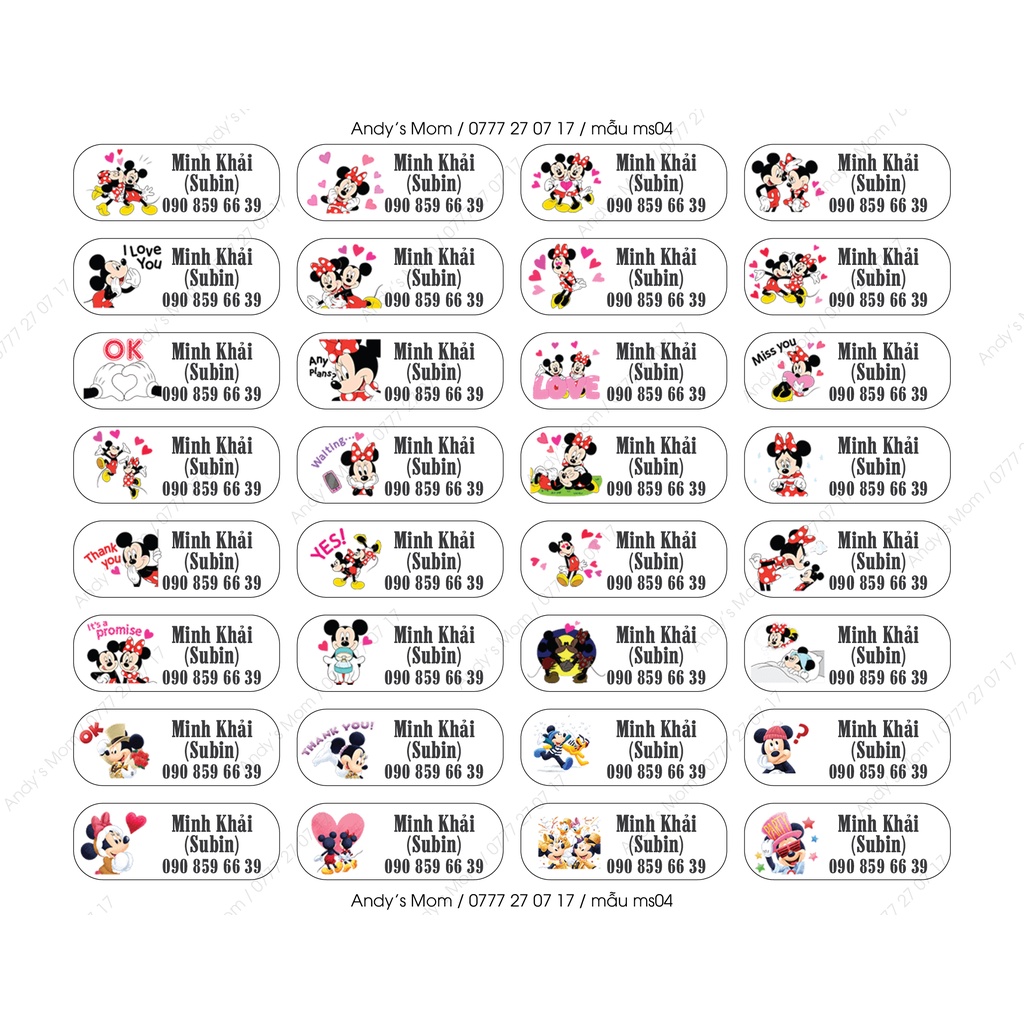 128 Sticker Miếng Dán Tem Decal Giấy Tên Bé in theo yêu cầu. Chat ngay với shop xác nhận tên + mẫu