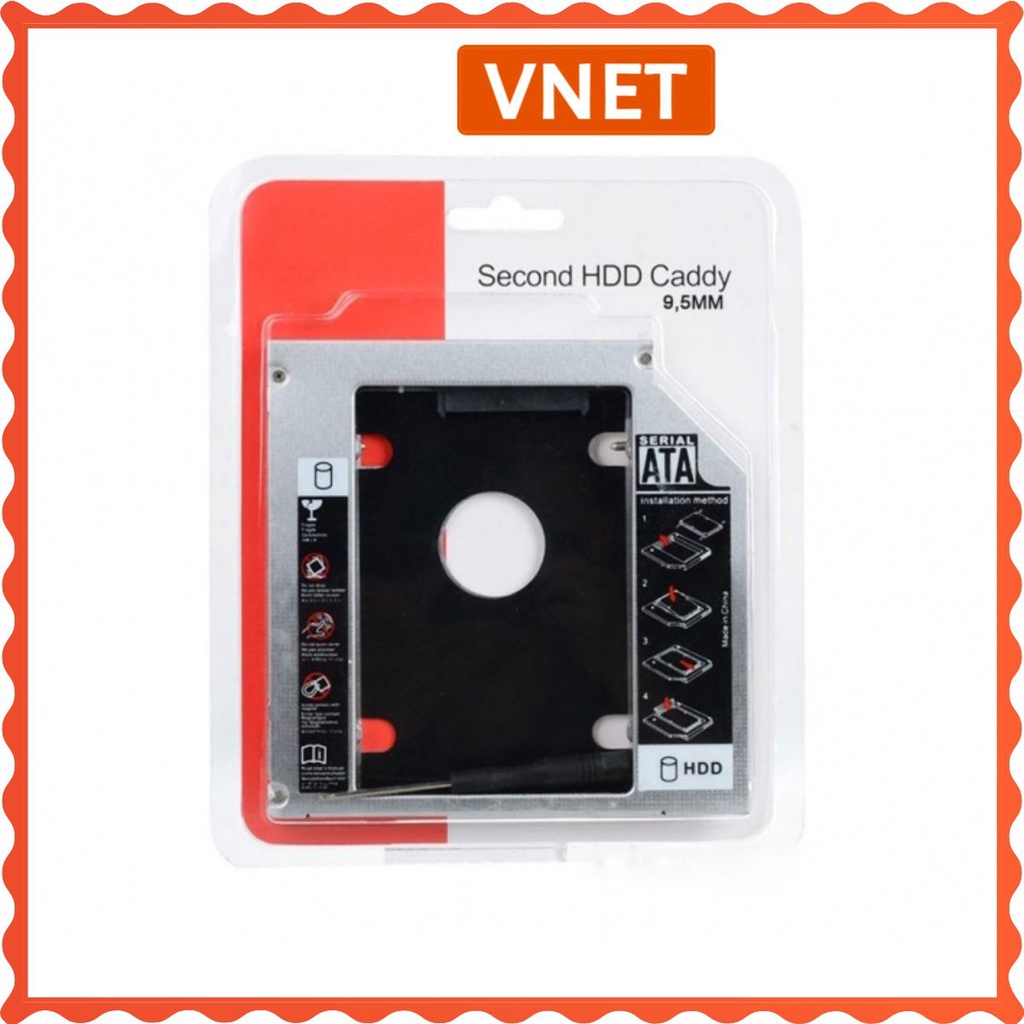 Caddy Bay HDD SSD SATA 3 mỏng 9.5mm dày 12.7mm Khay ổ cứng thay thế ổ DVD VNET