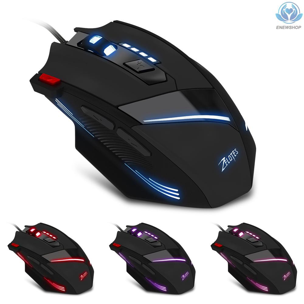 【enew】ZELOTES T-60 3200DPI Wired Gaming Mouse Optical Adjustable USB Computer Programmable LED Backlight Mice 7 Buttons Gaming Mouse for PC Laptop Gamer