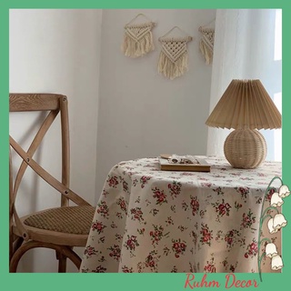 Khăn phủ bàn vải bố linen trang trí nhà cửa cực đẹp, giá tốt - họa tiết Hoa hồng tím lá xanh - KB-A09