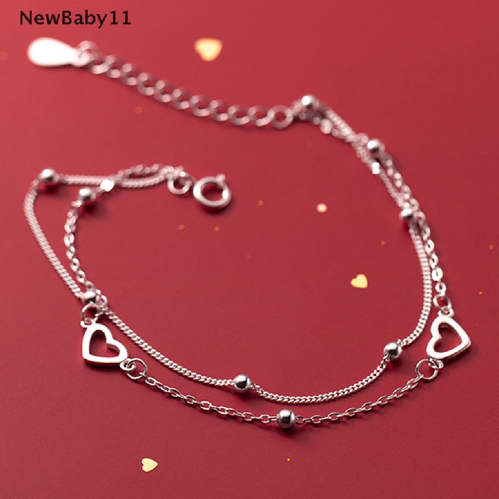 Vòng Tay Hai Lớp Mặt Hình Trái Tim Màu Bạc Có Thể Điều Chỉnh Cho Nữ