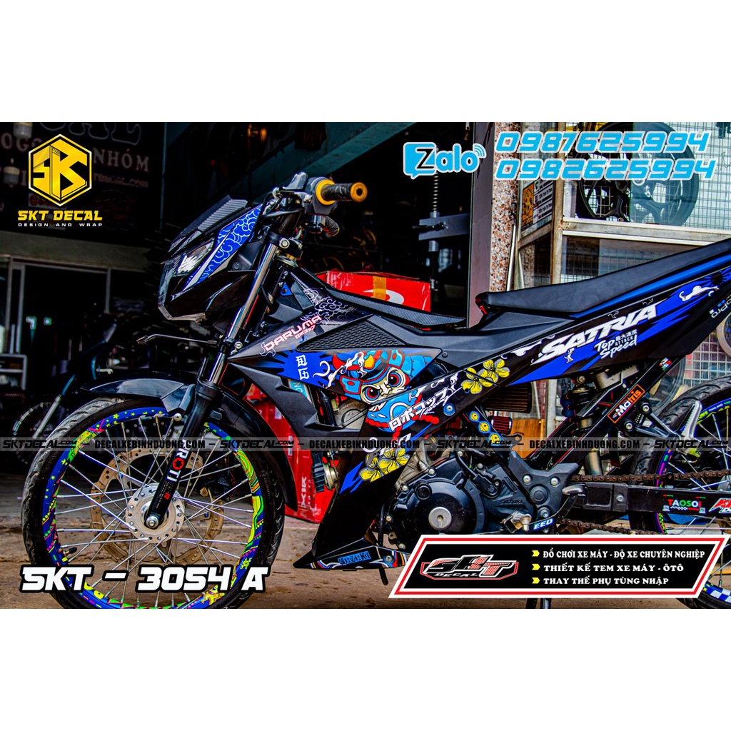 Tem rời satria đen xanh samurai