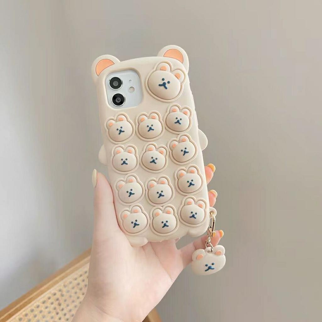 Ốp điện thoại họa tiết gấu 3d đáng yêu có dây đeo tiện lợi cho IPhone 11 12promax 7Plus X Xs Max XR 8 7 SE2020