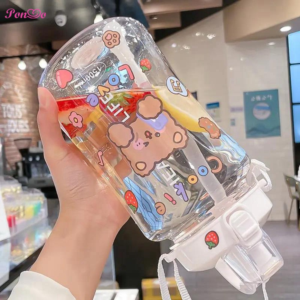 Bình Đựng Nước Dung Tích Lớn 1.5l / 2l Họa Tiết Hoạt Hình Dễ Thương