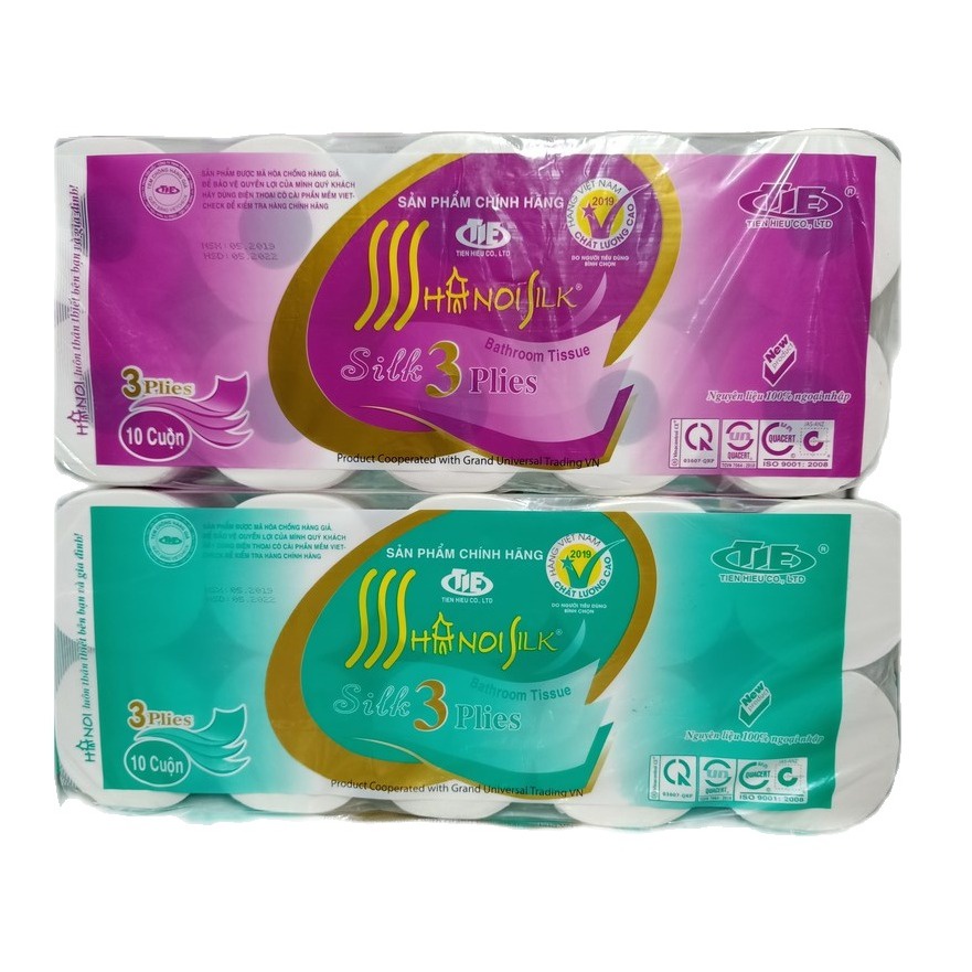 Giấy vệ sinh Hà Nội Silk bịch 10 cuộn có lõi, không lõi - Giấy vệ sinh Hà Nội 3 lớp 1.6kg mềm mại cho da