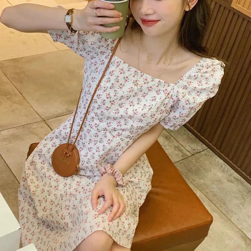 Đầm Voan Tay Ngắn In Hoa Thời Trang Hè Phong Cách Hàn Quốc Cho Nữ