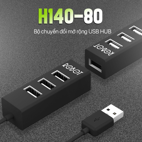 HUB Chuyển Đổi Chia Cổng USB ROBOT H140-80 Mở Rộng 4 Cổng USB 2.0 Dây Nối Dài 80 Cm