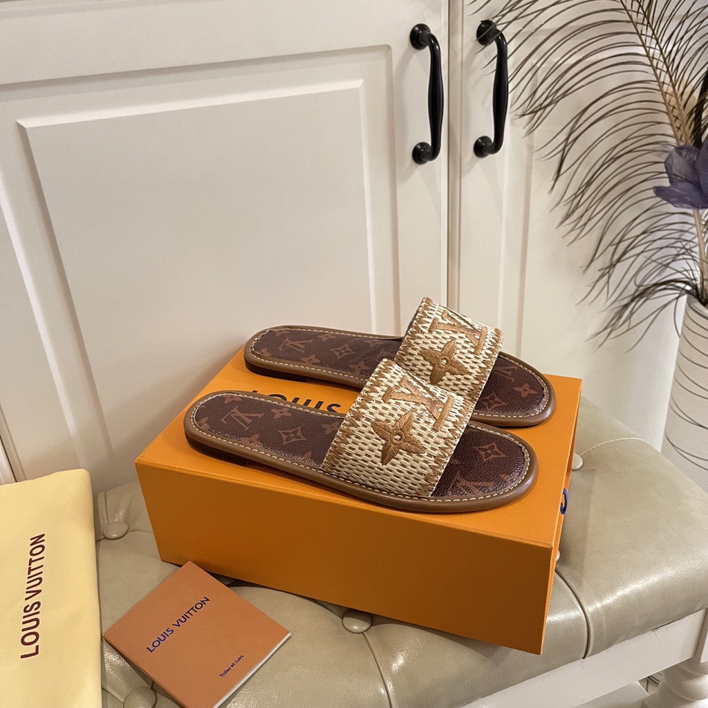 Dép nữ da thật thời trang cao cấp Louis Vuitton LV phong cách trẻ trung, thời thượng