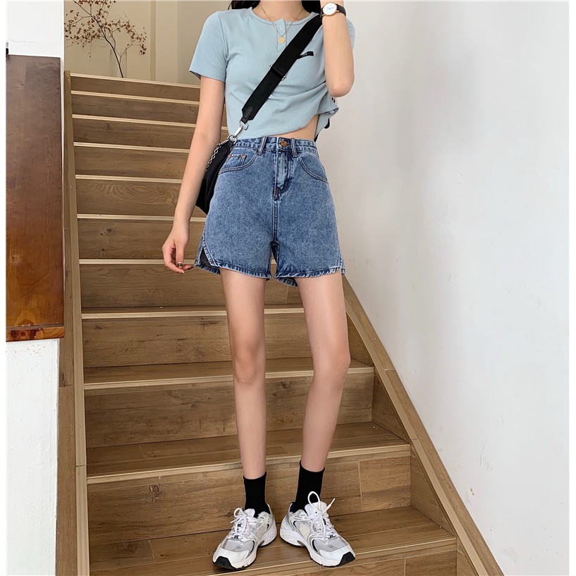 Quần Short Denim Lưng Cao Phong Cách Hàn Quốc Dành Cho Nữ