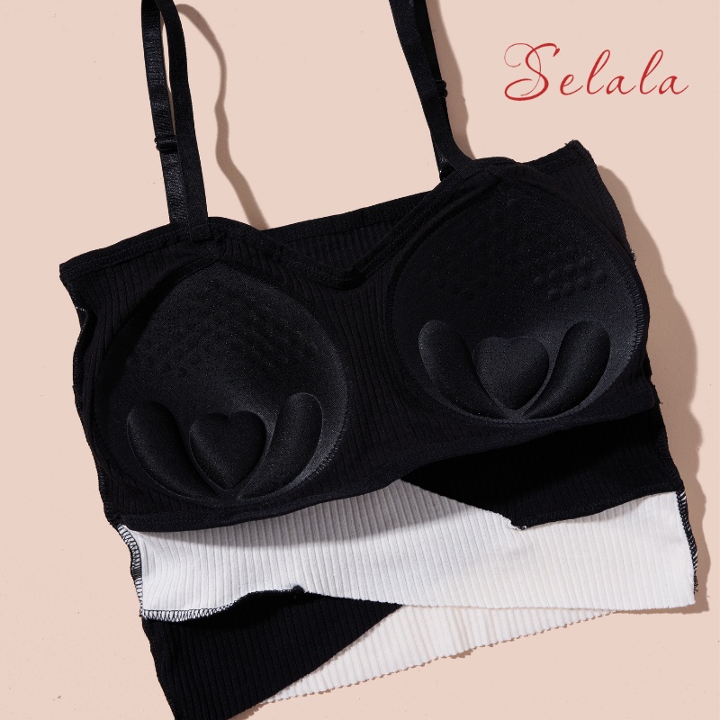 Áo 2 Dây Selala Gân Tăm Phối Sọc Ngang Dáng Ôm Có Sẵn Đếm 2D20