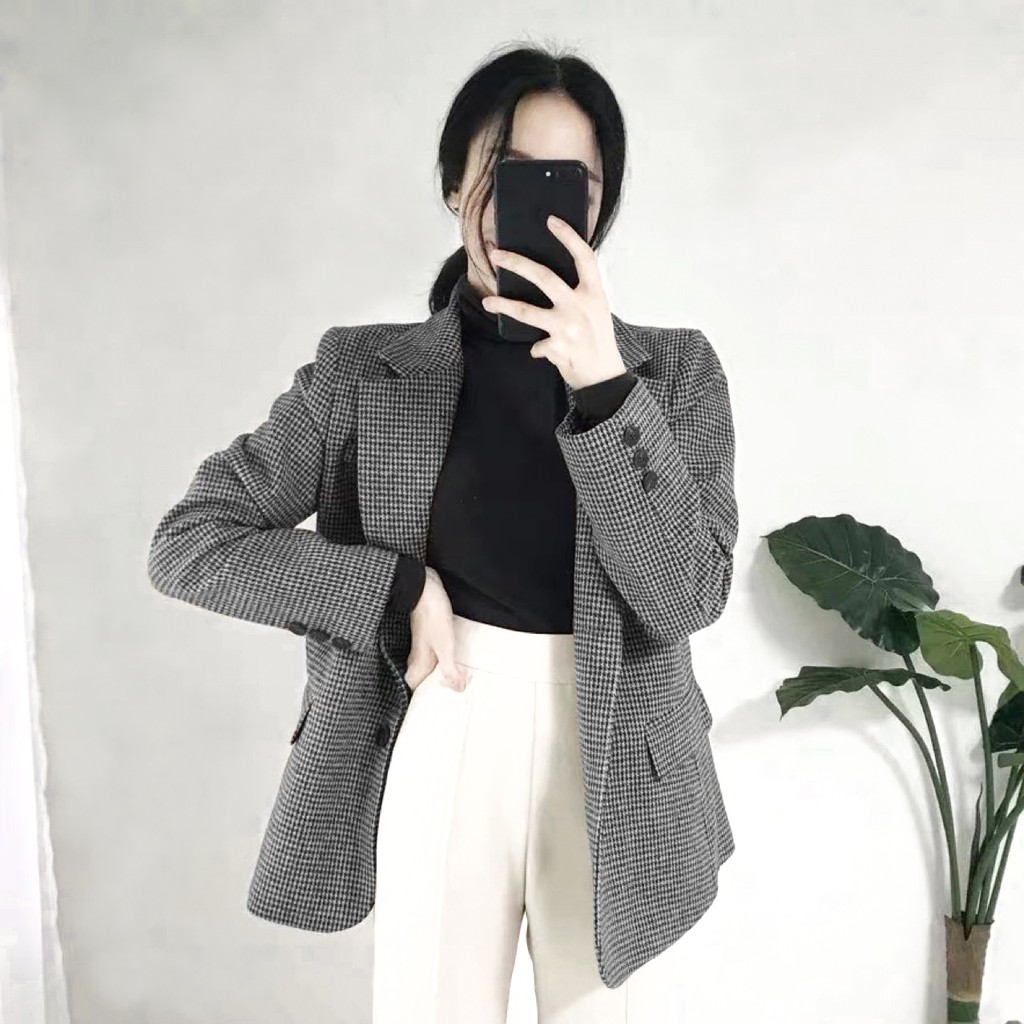 Áo blazer dạ họa tiết cổ điển cực sang 2020
