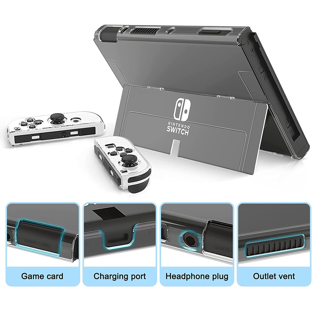 Ốp PC cứng trong suốt siêu mỏng bảo vệ toàn diện với kính bảo vệ màn hình cho máy Nintendo Switch OLED mẫu 2021