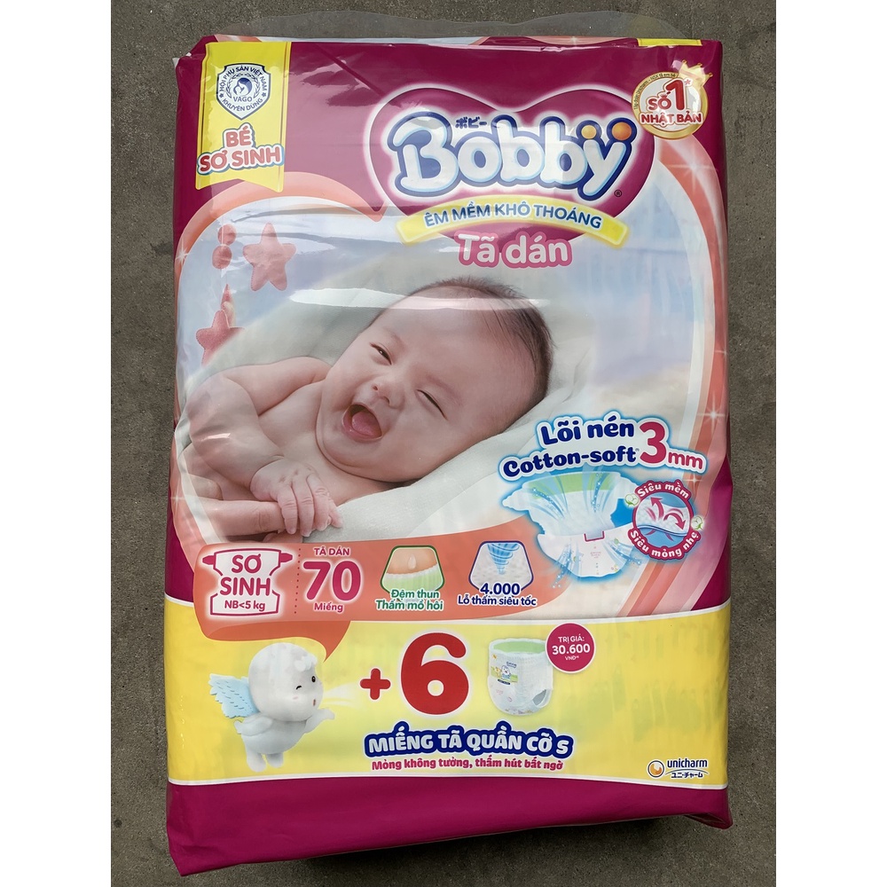 Tã dán sơ sinh Bobby XS70 mới- Lõi nén thần kỳ 3mm