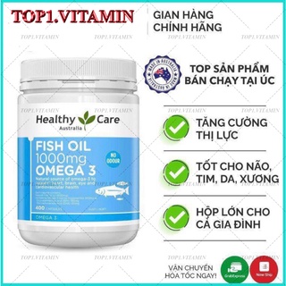 Dầu cá Fish Oil 1000mg Omega 3 Healthy Care, 400 viên - Mẫu mới