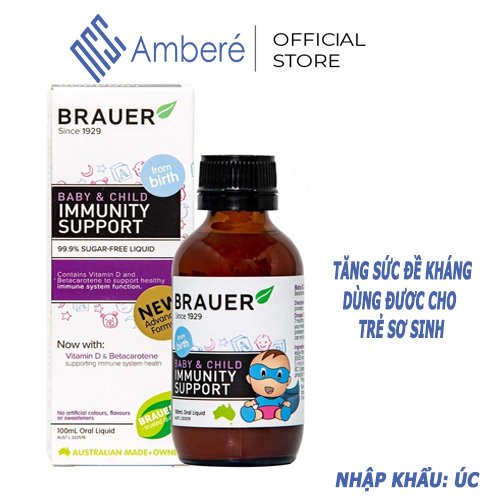 Tăng sức đề kháng cho bé Brauer Immunity Support hỗ trợ Tăng cường Hệ miễn dịch dạng siro 100ML