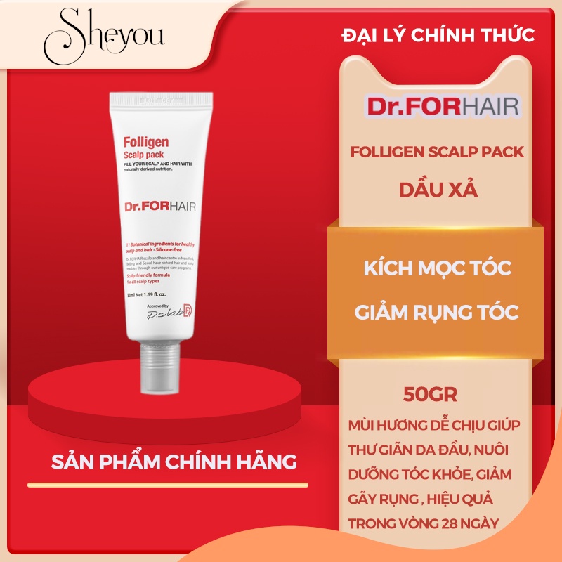 Kem Xả Tóc Giúp Tóc Suôn Mượt Vào Nếp Giảm Tóc Rối Dr.FORHAIR Folligen Scalp Pack - Tuýp 50ml