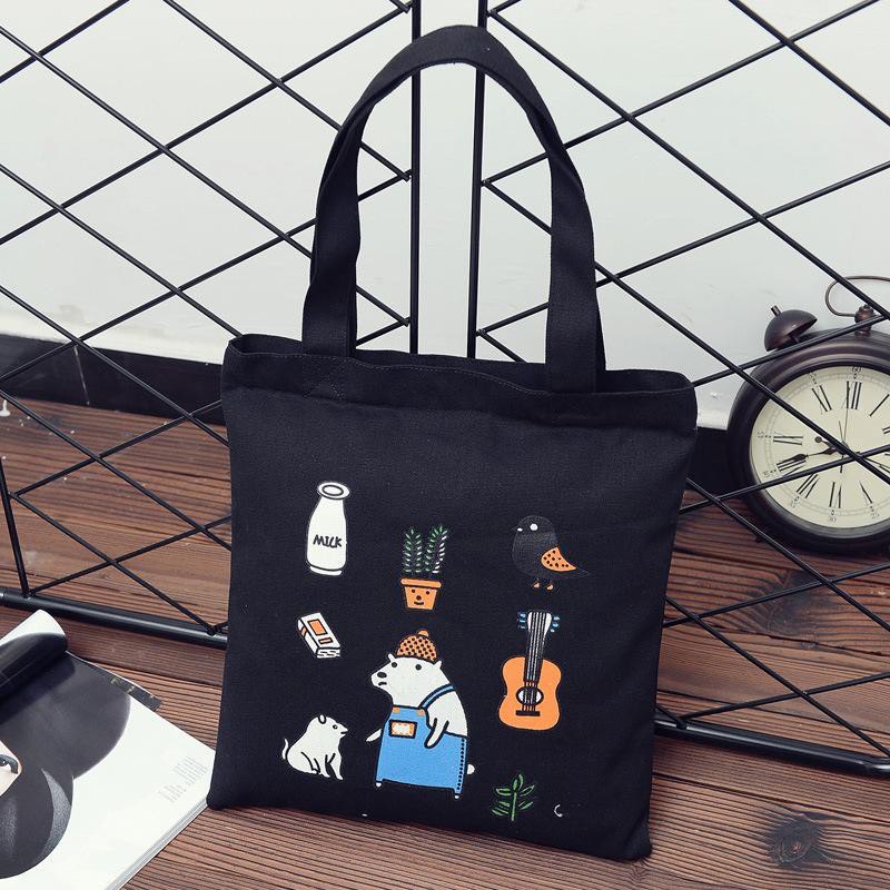 Túi tote vải canvas có khóa miệng in hình gấu xanh độc đáo