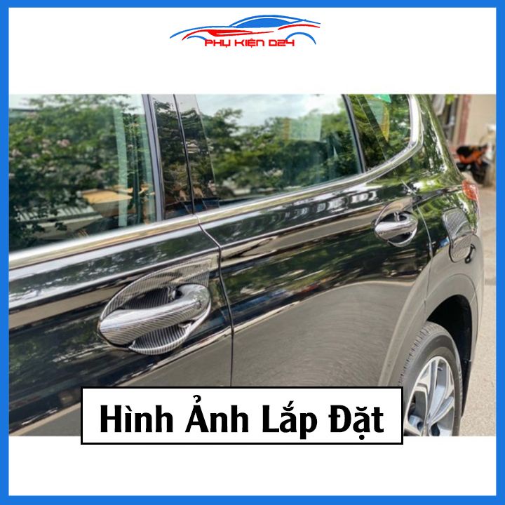 Ốp tay hõm Santafe 2019-2020-2021-2022-2023 vân carbon/mạ crom chống trầy bảo vệ cửa xe ô tô