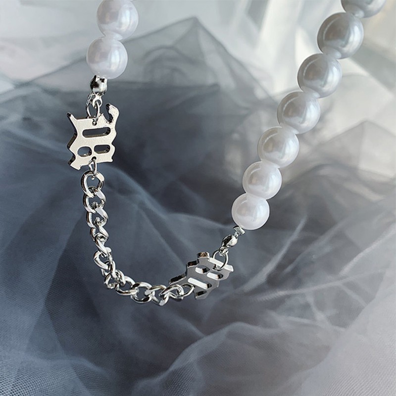 Vòng cổ choker/vòng tay xỏ hạt ngọc trai giả thời trang hiphop sành điệu
