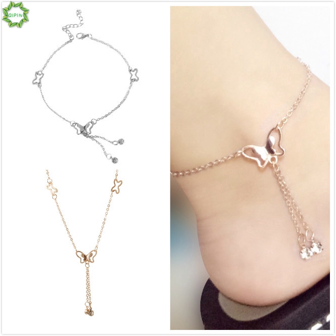 Lắc Chân Hợp Kim Dáng Dài Hình Bướm Đính Đá Xinh Xắn Cho Nữ