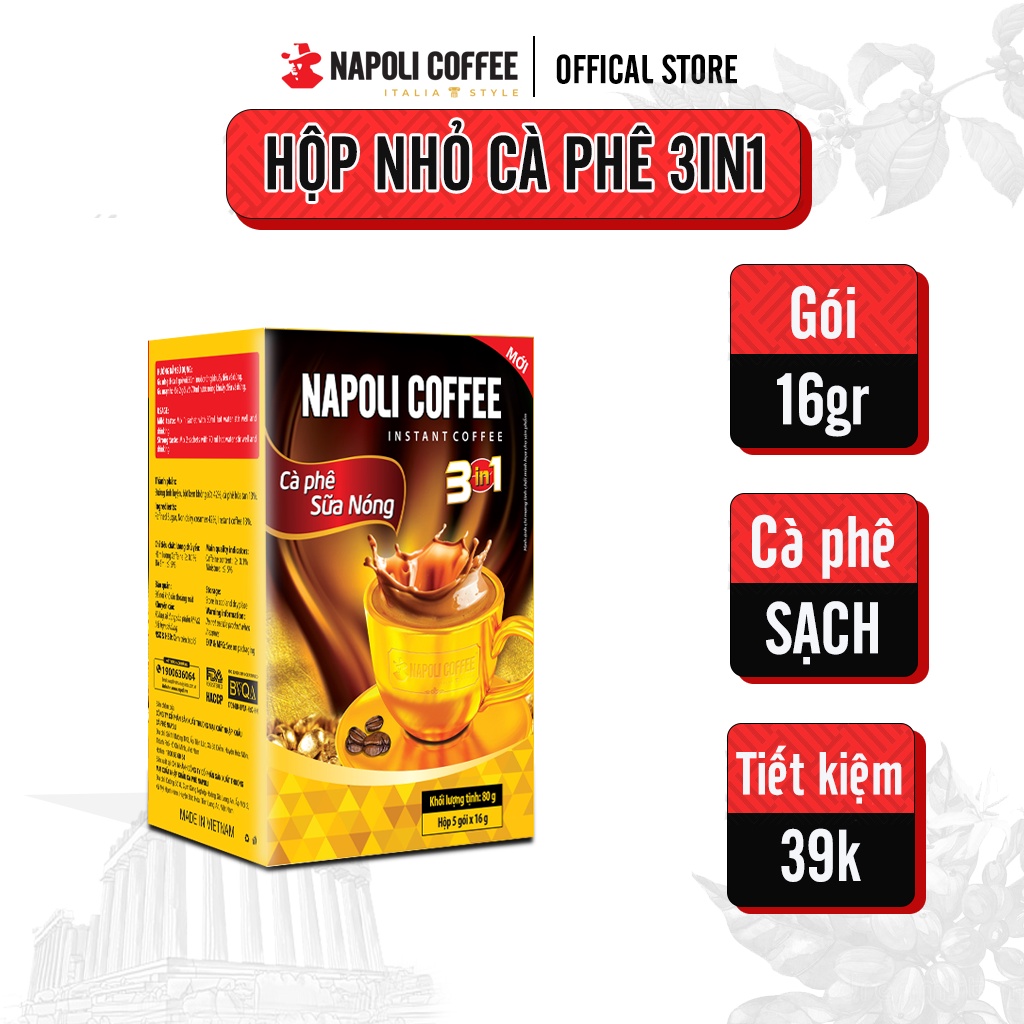 Cafe sữa 3in1 nóng Napoli Coffee 50 gói x 16g Cafe từ Arabica/Robusta hạt SẠCH Túi Lớn