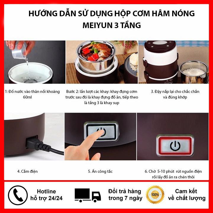 ⚡️Rẻ Bất Chấp ⚡️Hộp cơm hâm nóng 3 tầng cắm điện inox, hộp cơm 3 tầng ủ cơm tự động