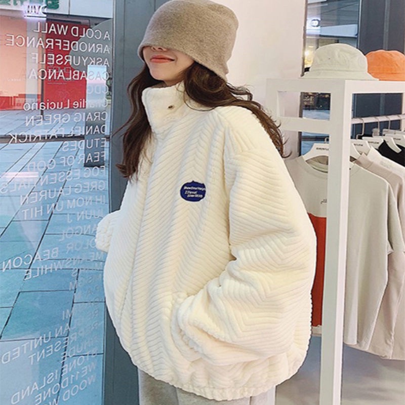 Áo khoác lông thỏ thiết kế nổi vân CÓ LOGO áo siêm mềm mịn siêu ấm có dây mới nhất | BigBuy360 - bigbuy360.vn