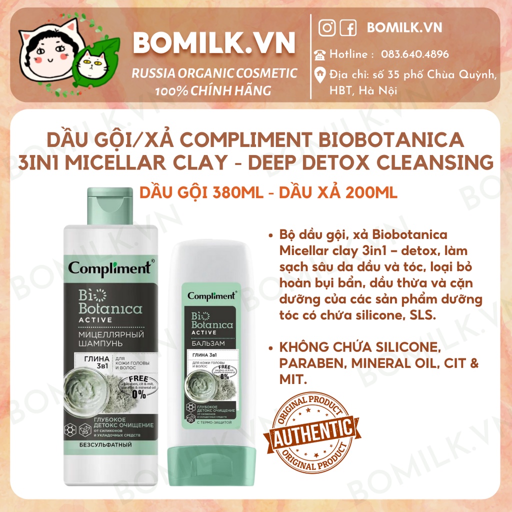 Dầu gội/ xả Compliment Biobotanica micellar clay 3in1 - làm sạch sâu, kiềm dầu da đầu