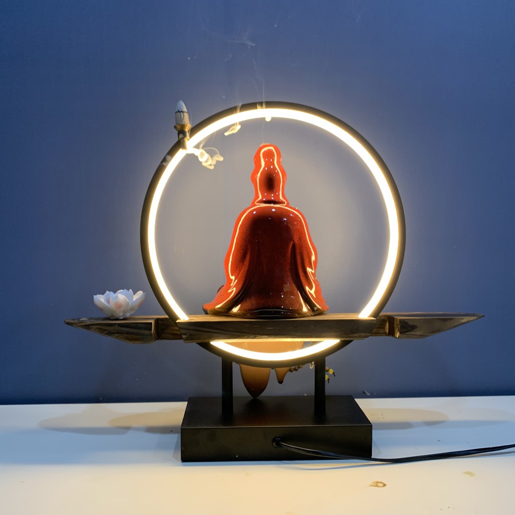 Decor Đẹp - Bộ Tượng Phật Quan Âm Bồ Tát có đèn Led tỏa ánh hào quang, Hàng [Cao Cấp], vật phẩm mang lại bình an may mắn