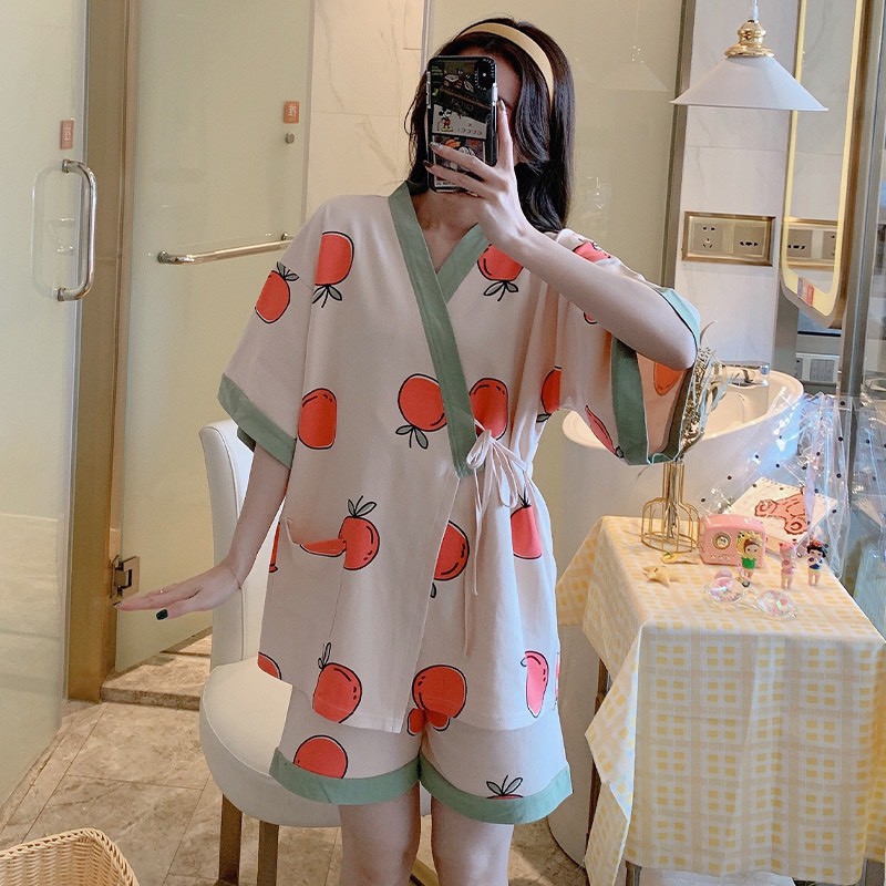 Bộ đồ - Đồ bộ bầu sau sinh cộc tay KIMONO chất thun sữa hoạt tiết dễ thương BĐ858