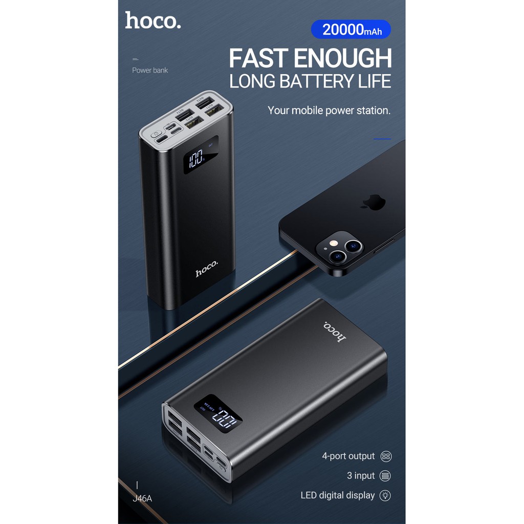 Pin Sạc Dự Phòng 2 Cổng Sạc Nhanh 2A Hoco J72A J72 dung lượng 10000mah 20000mAh Chính Hãng